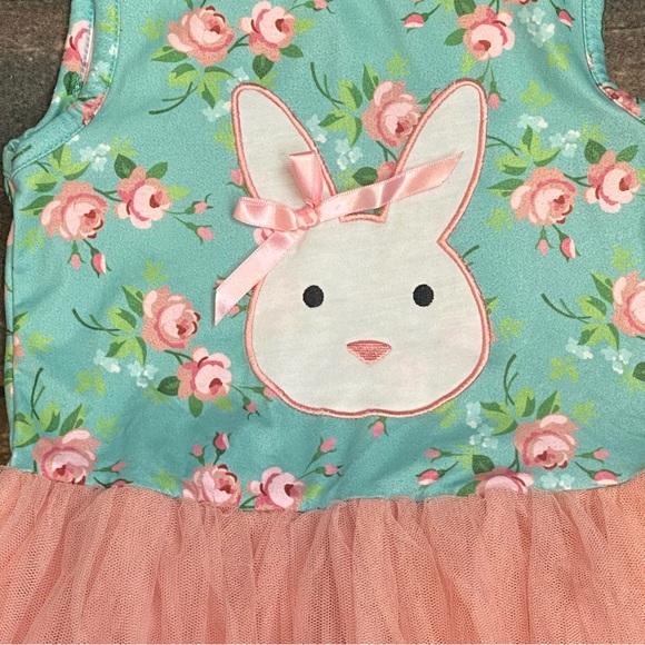 Blue Floral Embroidered Bunny Tulle Dress with Pink Skirt Size Girls Large - Picture 2 of 7